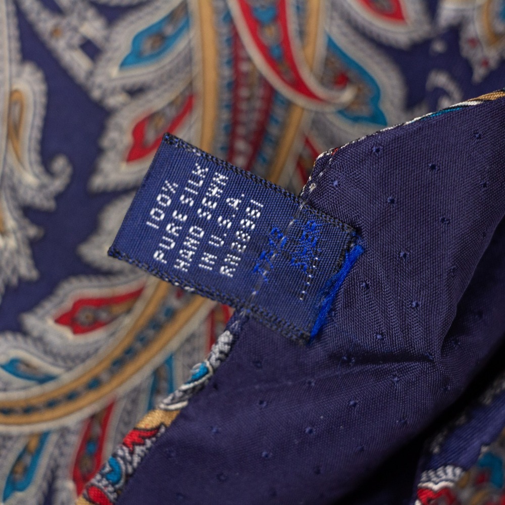 VTG Burberry London Mens Silk Paisley Tie Blue Red Gold Hand Sewn - Picture 6 of 11